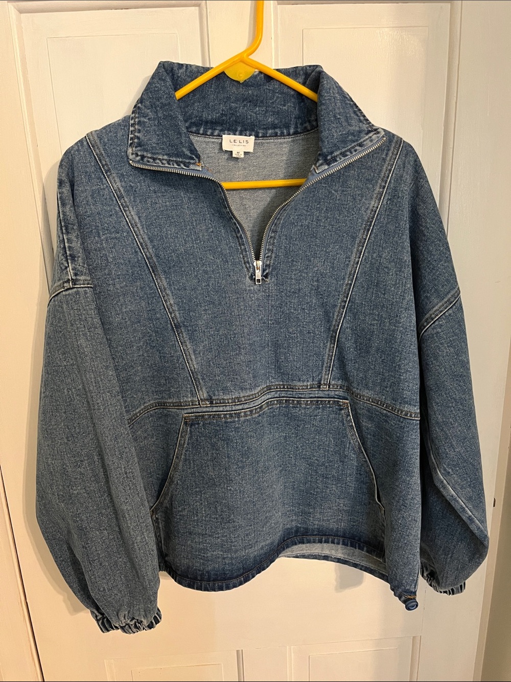 Le Lis Denim Half-Zip Pullover Sweater - Blue